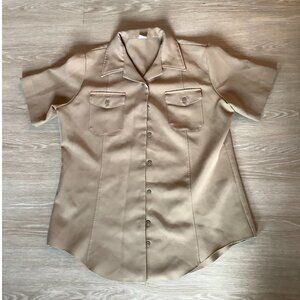 Vintage Creighton Short Sleeve Tan Military Twill Uniform Shirts Womens Size M/L